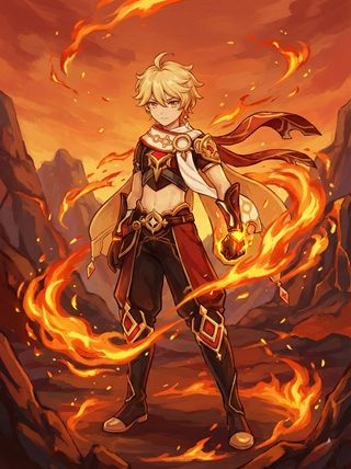 Pyro Traveler Genshin Impact Character Art